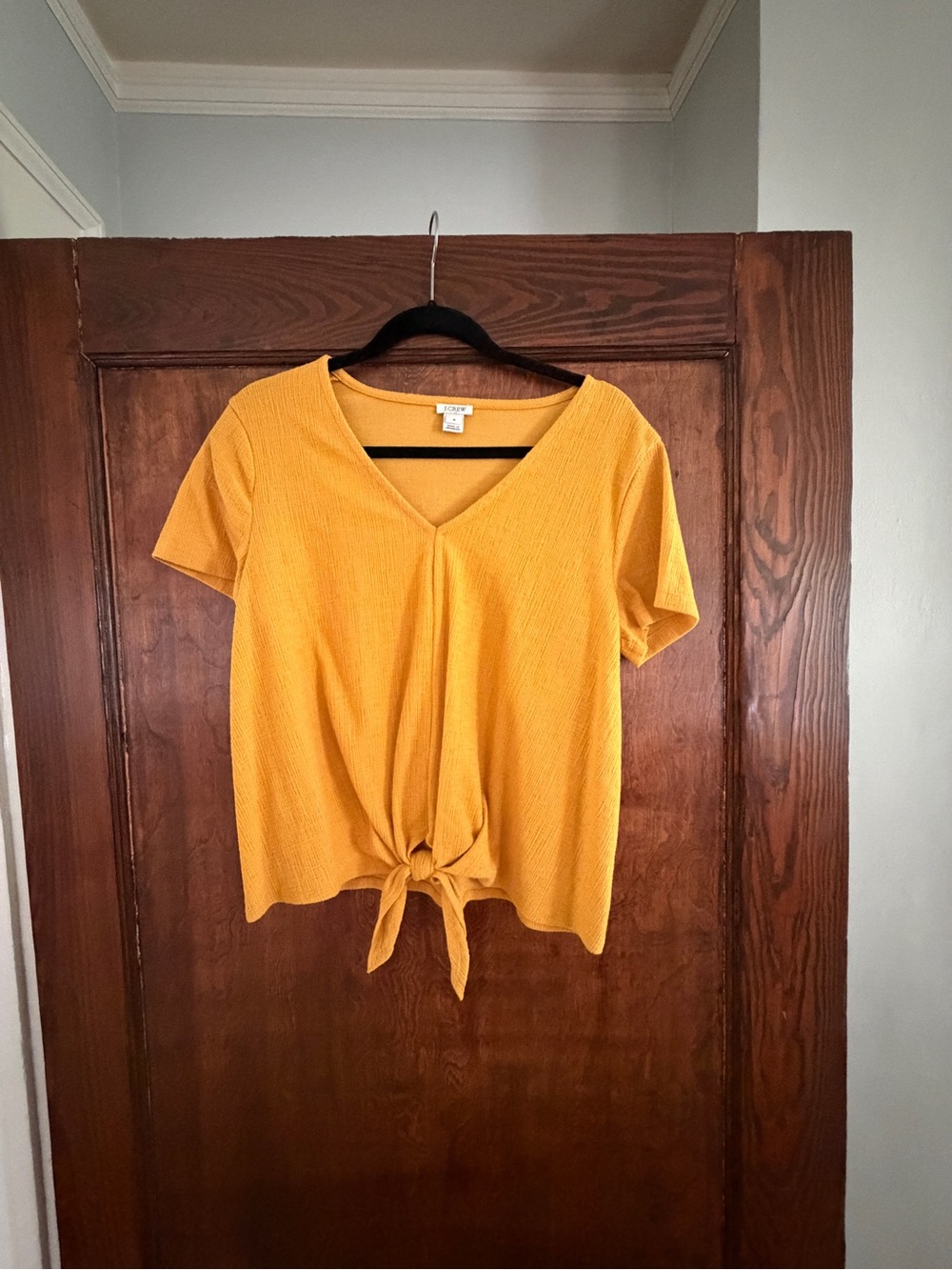 J. Crew Mustard Short-Sleeve V-Neck Tie-Front Top